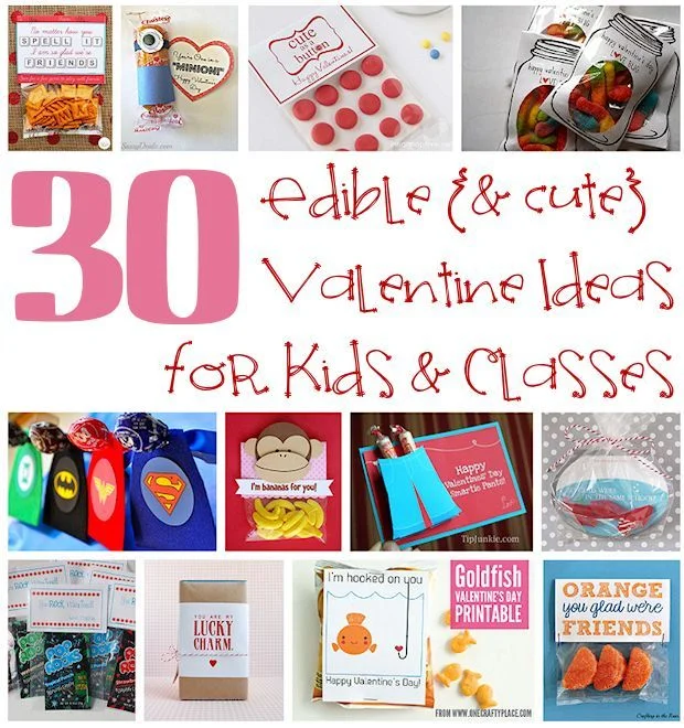 Assorted edible Valentine's Day treats for kids on a table
