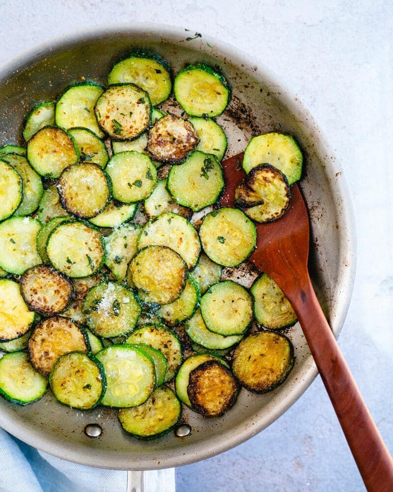 Finished sautéed zucchini served straight from the pan