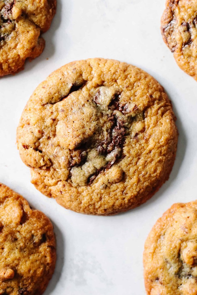 Chocolate chunk pecan cookies with melted chocolate and crunchy pecans