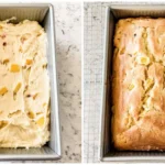 Golden baked peach bread loaf on a wire cooling rack