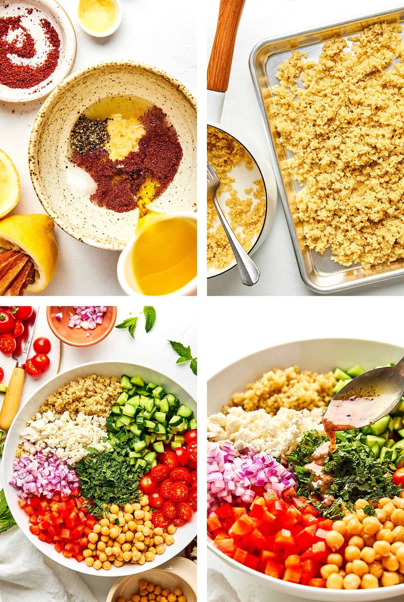 Step-by-step photos of making lemon-sumac quinoa salad