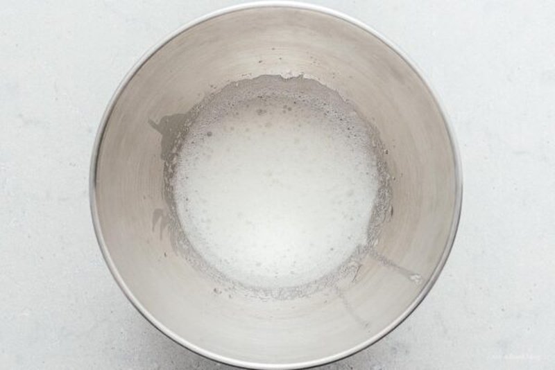 Mixing bowl with whipped egg white residue after shaping